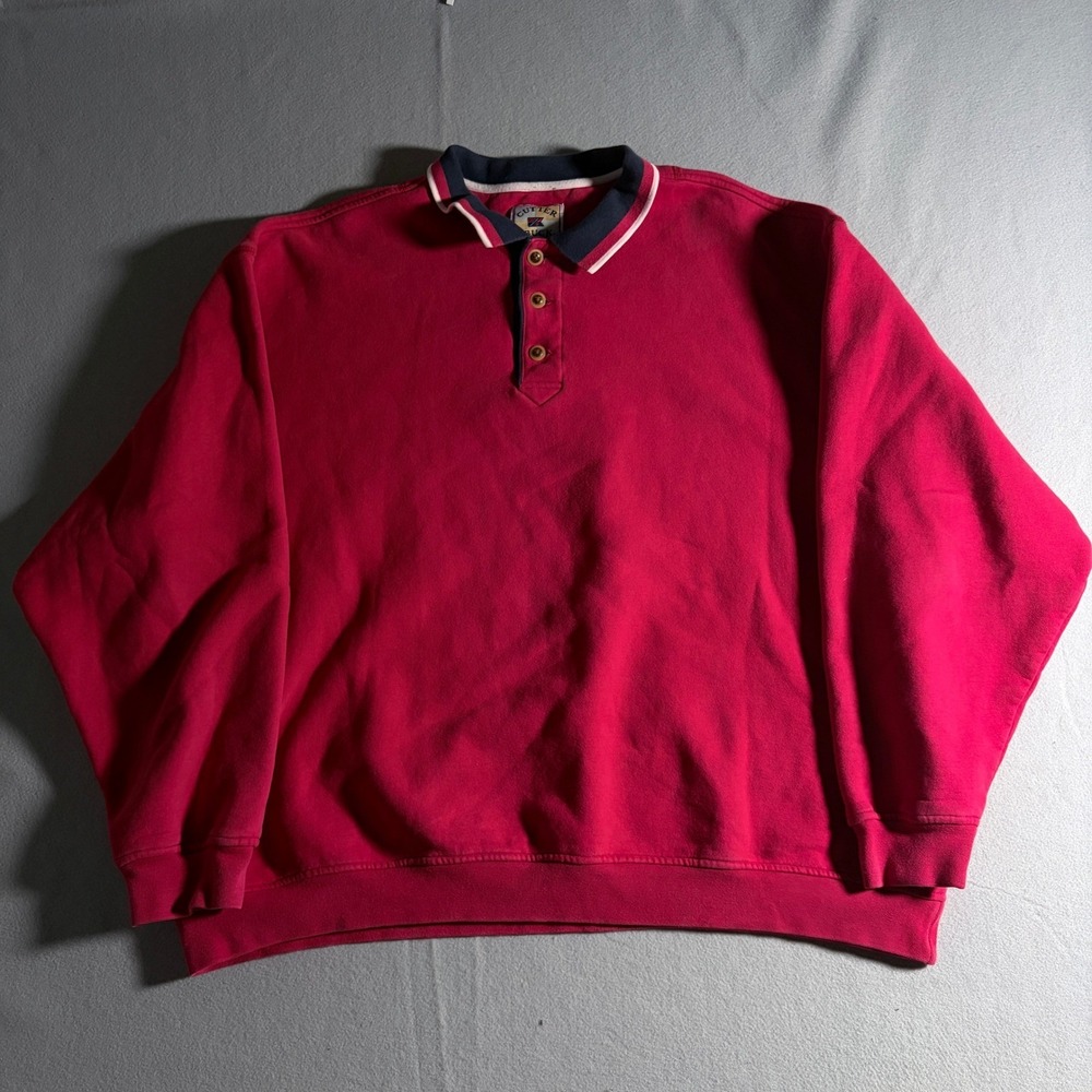 Cutter & Buck Mens Vintage 90s Polo Sweatshirt Red Navy Contrast Collar XL